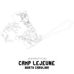 Camp Lejeune North Carolina. US street map with black and white lines.