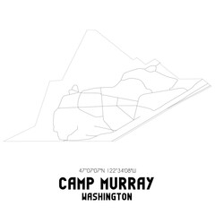 Camp Murray Washington. US street map with black and white lines.