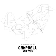 Campbell New York. US street map with black and white lines.