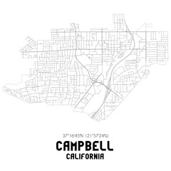 Campbell California. US street map with black and white lines. - obrazy, fototapety, plakaty