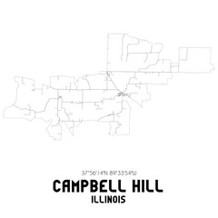 Campbell Hill Illinois. US street map with black and white lines.