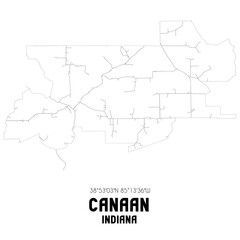 Canaan Indiana. US street map with black and white lines.