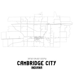 Cambridge City Indiana. US street map with black and white lines.