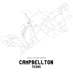 Campbellton Texas. US street map with black and white lines.