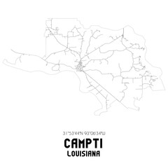 Campti Louisiana. US street map with black and white lines.
