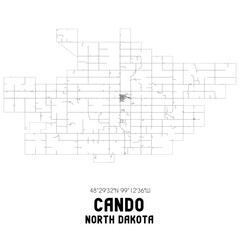 Cando North Dakota. US street map with black and white lines.