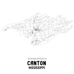 Canton Mississippi. US street map with black and white lines.