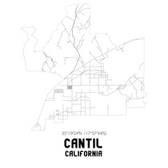 Cantil California. US street map with black and white lines.