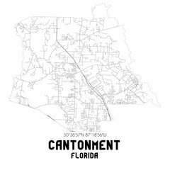Cantonment Florida. US street map with black and white lines.