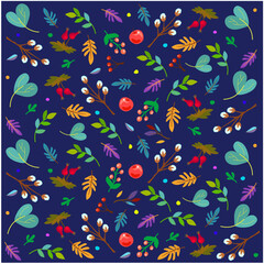 Vector pattern with leaves  Winter time. Vector illustration. Background for fabric, wallpaper, design. Children's illustration.