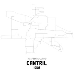 Cantril Iowa. US street map with black and white lines.