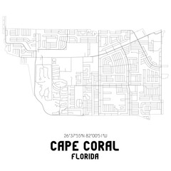 Obraz premium Cape Coral Florida. US street map with black and white lines.