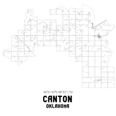 Canton Oklahoma. US street map with black and white lines.