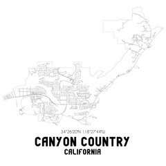 Canyon Country California. US street map with black and white lines.