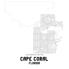 Cape Coral Florida. US street map with black and white lines.