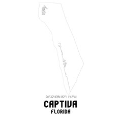 Captiva Florida. US street map with black and white lines.