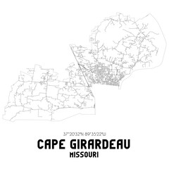 Cape Girardeau Missouri. US street map with black and white lines.