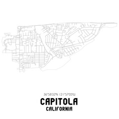 Capitola California. US street map with black and white lines.