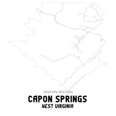 Capon Springs West Virginia. US street map with black and white lines.