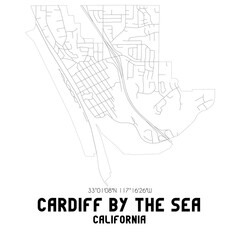 Cardiff By The Sea California. US street map with black and white lines.