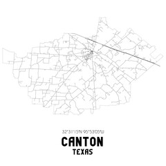 Canton Texas. US street map with black and white lines.