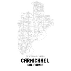 Carmichael California. US street map with black and white lines.