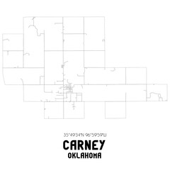 Carney Oklahoma. US street map with black and white lines.