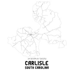 Carlisle South Carolina. US street map with black and white lines.
