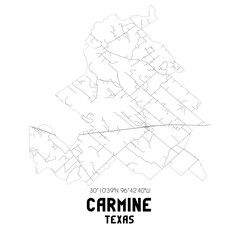 Carmine Texas. US street map with black and white lines.