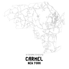 Carmel New York. US street map with black and white lines.