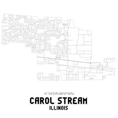 Carol Stream Illinois. US street map with black and white lines.