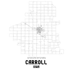 Carroll Iowa. US street map with black and white lines.