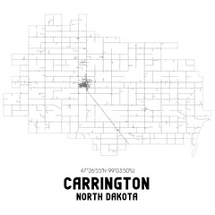 Carrington North Dakota. US street map with black and white lines.