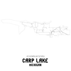 Carp Lake Michigan. US street map with black and white lines.