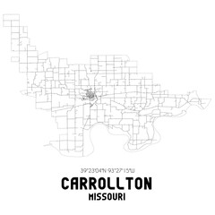 Carrollton Missouri. US street map with black and white lines.