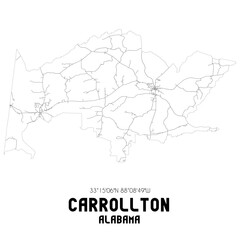 Carrollton Alabama. US street map with black and white lines.