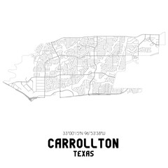 Carrollton Texas. US street map with black and white lines.