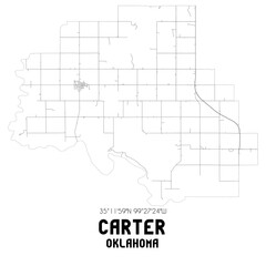 Carter Oklahoma. US street map with black and white lines.