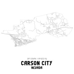Carson City Nevada. US street map with black and white lines.