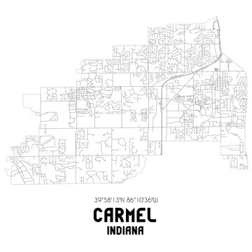 Carmel Indiana. US street map with black and white lines.