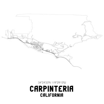 Carpinteria California. US street map with black and white lines.