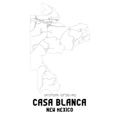 Casa Blanca New Mexico. US street map with black and white lines.