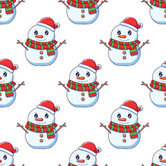 Christmas and New Year concept. Simple pattern of detailed cartoon snowman on   background. Perfect for web sites, wrappers, giftboxes, postcards