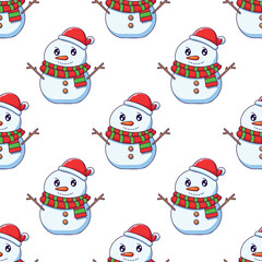 Christmas and New Year concept. Simple pattern of detailed cartoon snowman on   background. Perfect for web sites, wrappers, giftboxes, postcards