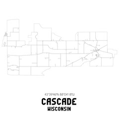 Cascade Wisconsin. US street map with black and white lines.