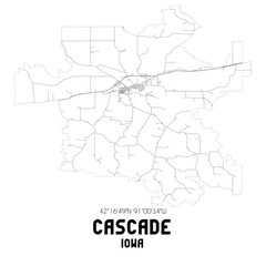 Cascade Iowa. US street map with black and white lines.