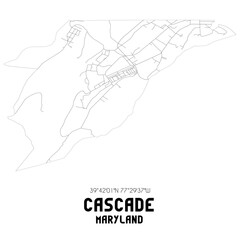 Cascade Maryland. US street map with black and white lines.