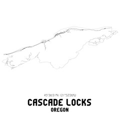Cascade Locks Oregon. US street map with black and white lines.