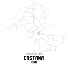 Castana Iowa. US street map with black and white lines.