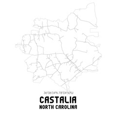 Castalia North Carolina. US street map with black and white lines.